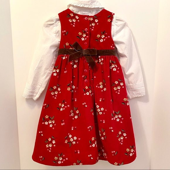 Vintage Gap Kids Velvet Floral Dress w/ Blouse 4T Peter Pan Collar Holiday - Picture 3 of 11